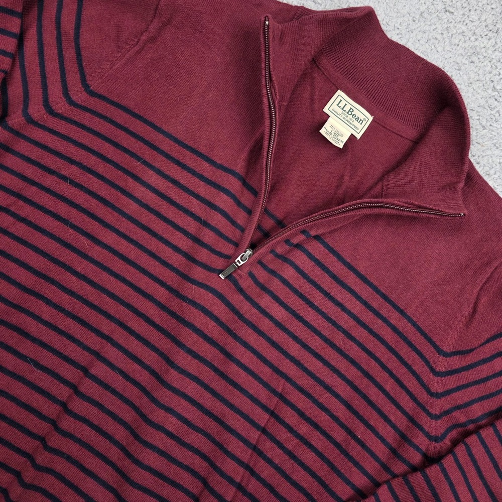 LL Bean Mens Striped Quarter Zip‎ Sweater Cashmere Blend Size L REG